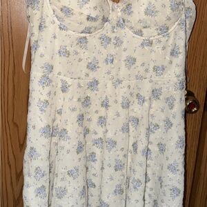 Windsor White Dress with Light Lavender-Blue Floral Accents